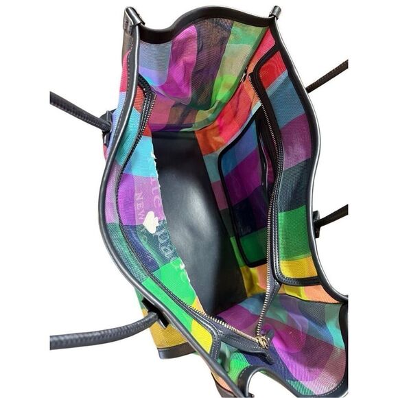 NWOT Kate Spade Ella Extra Large Rainbow Mesh Bag Tote Zip Top Embroidered Logo - Picture 3 of 16